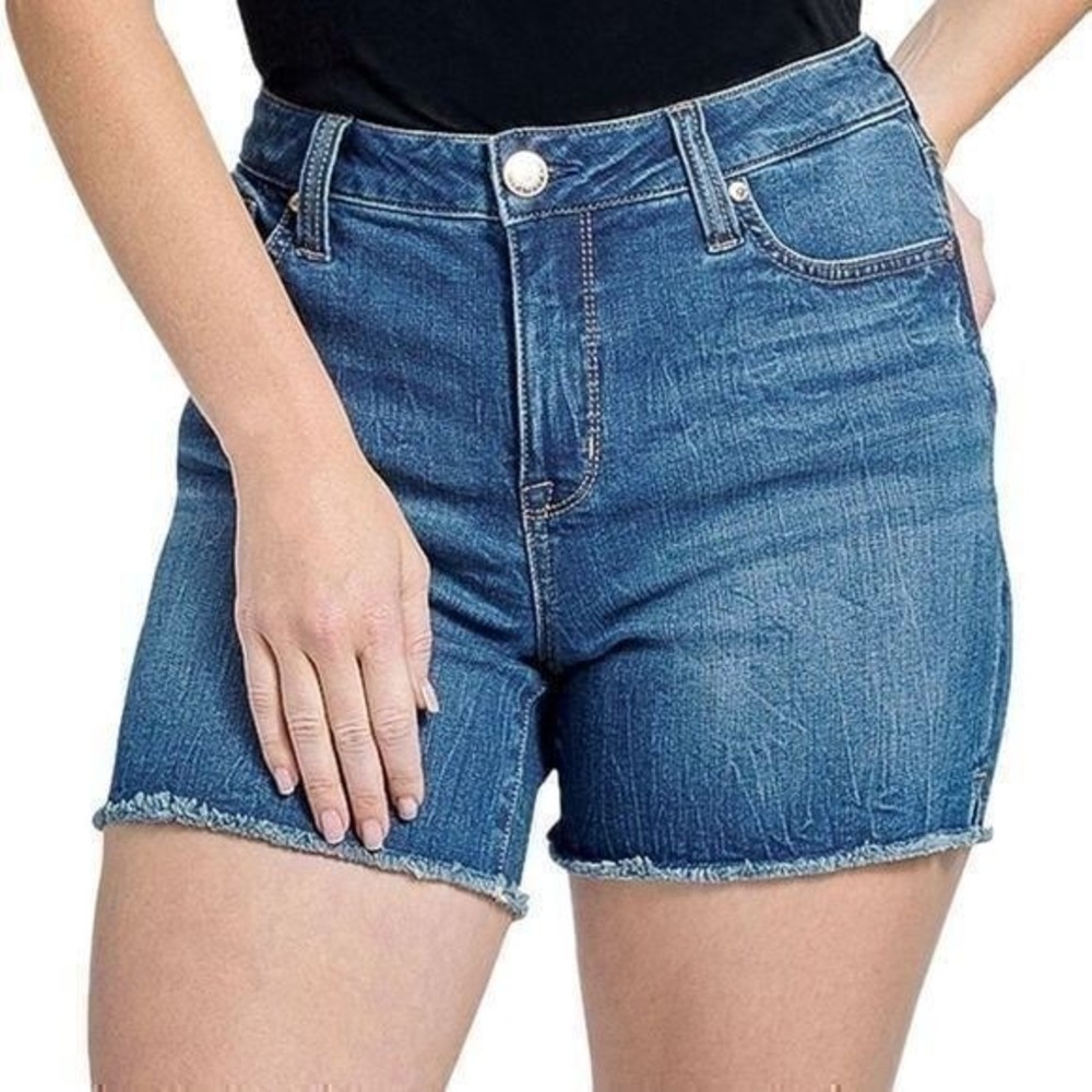 Seven7 The‎ Weekend Mid Rise Denim Shorts Medium Wash Frayed Hem Size 6 NEW